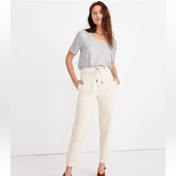 MADEWELL Tie-Waist Tapered Pants in Cream Missing Belt - Picture 6 of 8